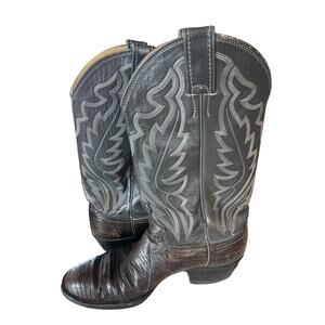 Justin Vintage Grey and Brown Exotic Iguana Skin Leather Cowboy Boots Size 9